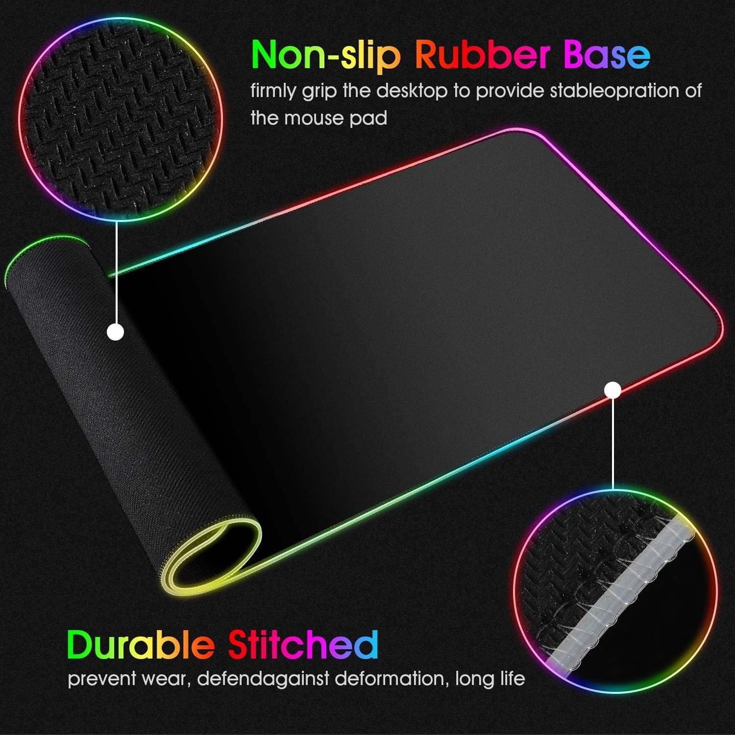 Extended RGB Gaming Mouse Pad Large Glowing Led Soft Mouse Pads Oversized Mousepad, Non-Slip Rubber Base Computer Keyboard Pad Mat 35.4X15.7Inches Large Gaming Pad, Waterproof
