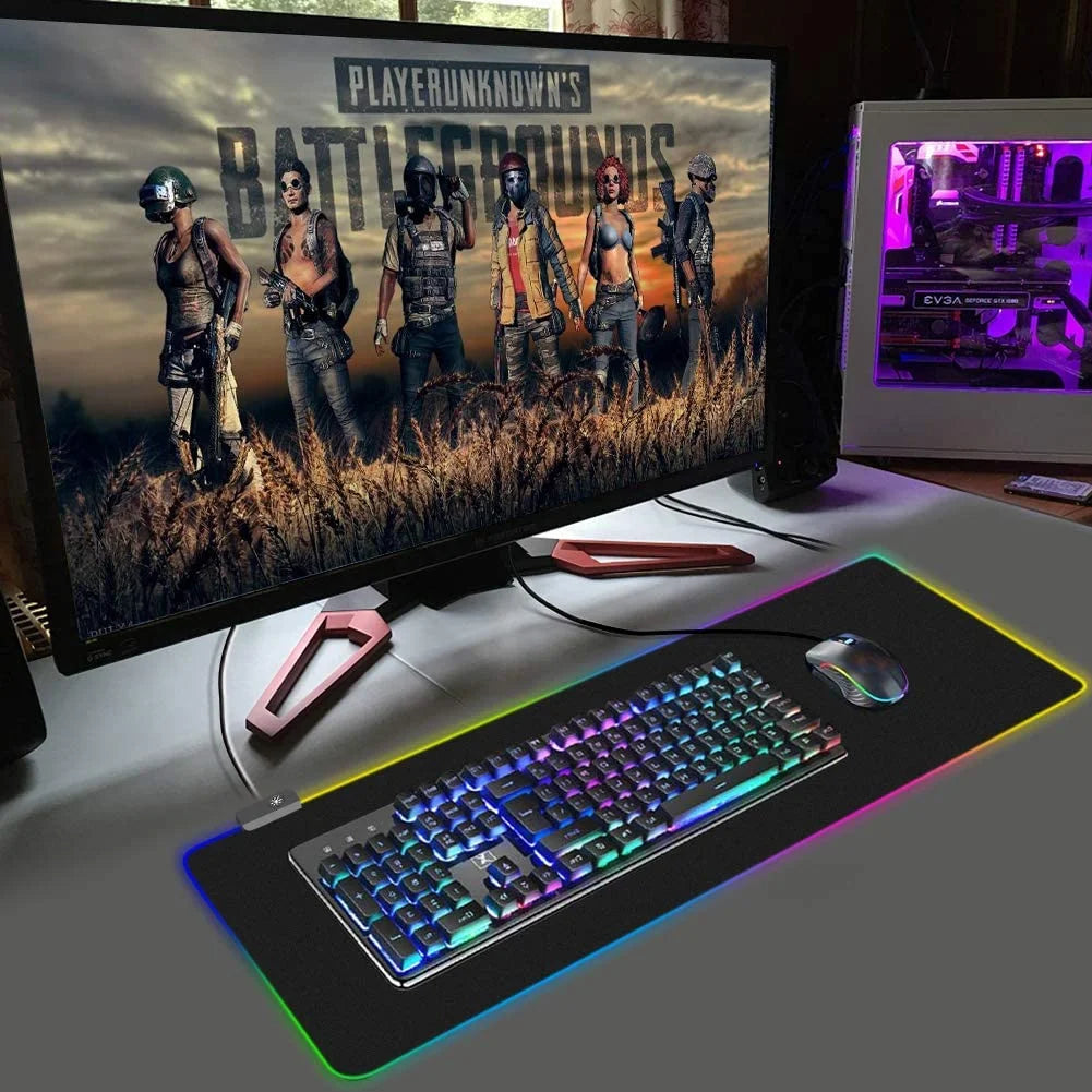 Extended RGB Gaming Mouse Pad Large Glowing Led Soft Mouse Pads Oversized Mousepad, Non-Slip Rubber Base Computer Keyboard Pad Mat 35.4X15.7Inches Large Gaming Pad, Waterproof