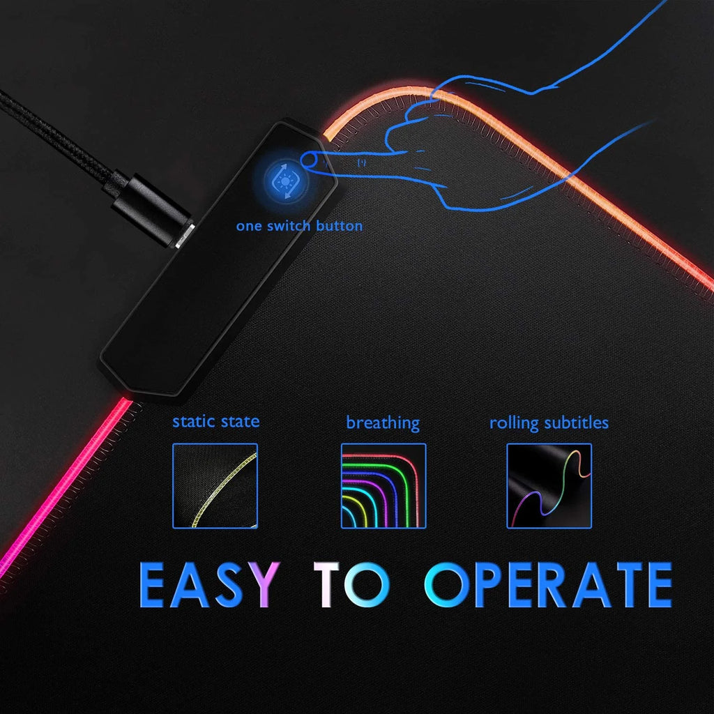 Extended RGB Gaming Mouse Pad Large Glowing Led Soft Mouse Pads Oversized Mousepad, Non-Slip Rubber Base Computer Keyboard Pad Mat 35.4X15.7Inches Large Gaming Pad, Waterproof
